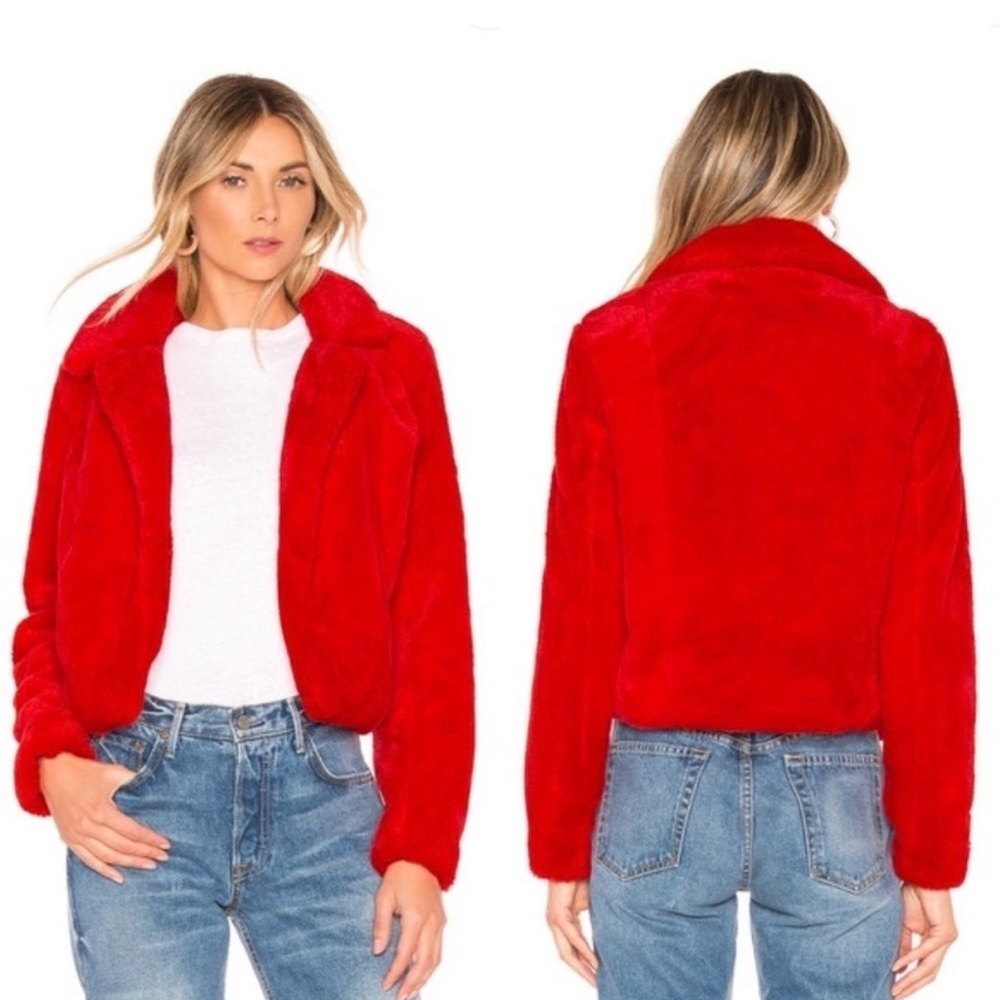 Blank NYC Siren Faux Fur Jacket Red Small Coquette Bold Statement Dopamine Chic